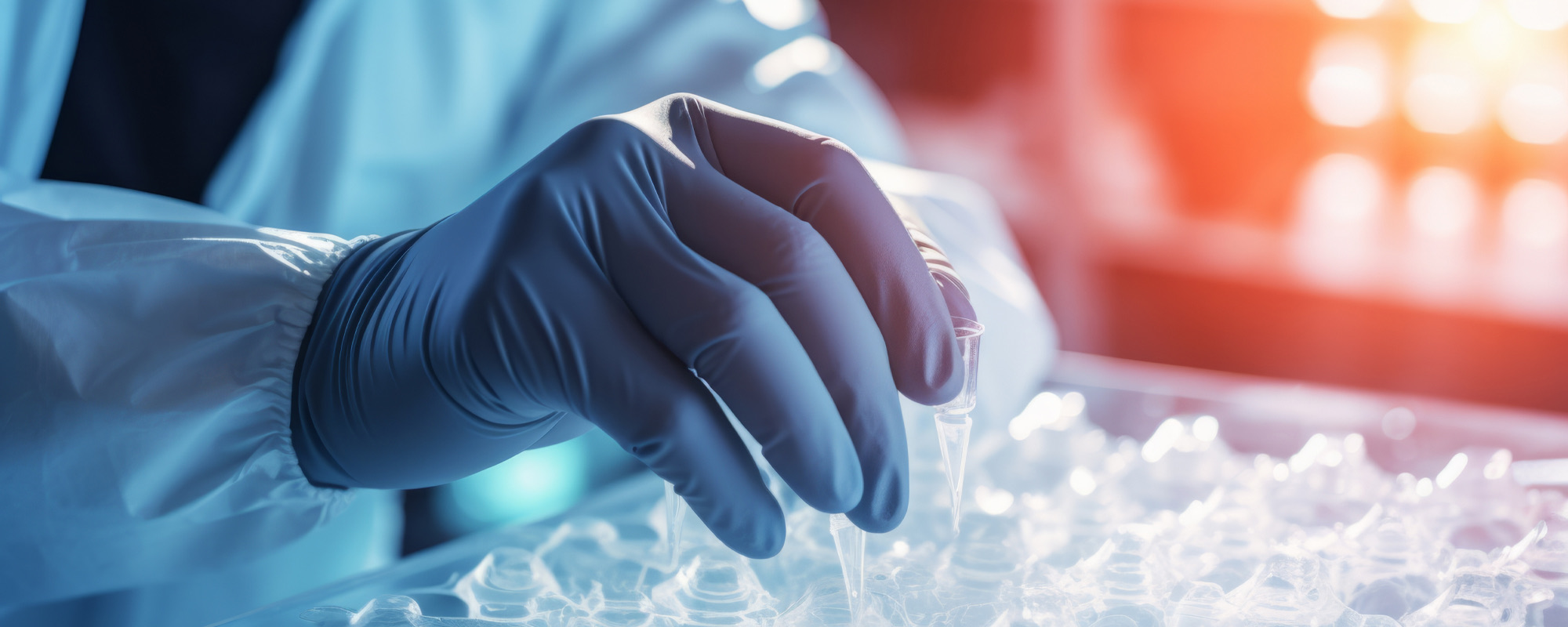 ręka w rękawiczce w laboratorium chemicznym